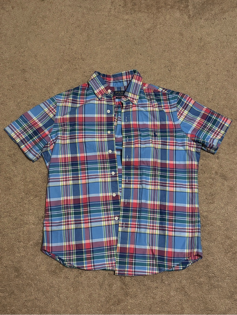 Ralph Lauren Blue and Red Plaid Short-Sleeve Button-Down Shirt